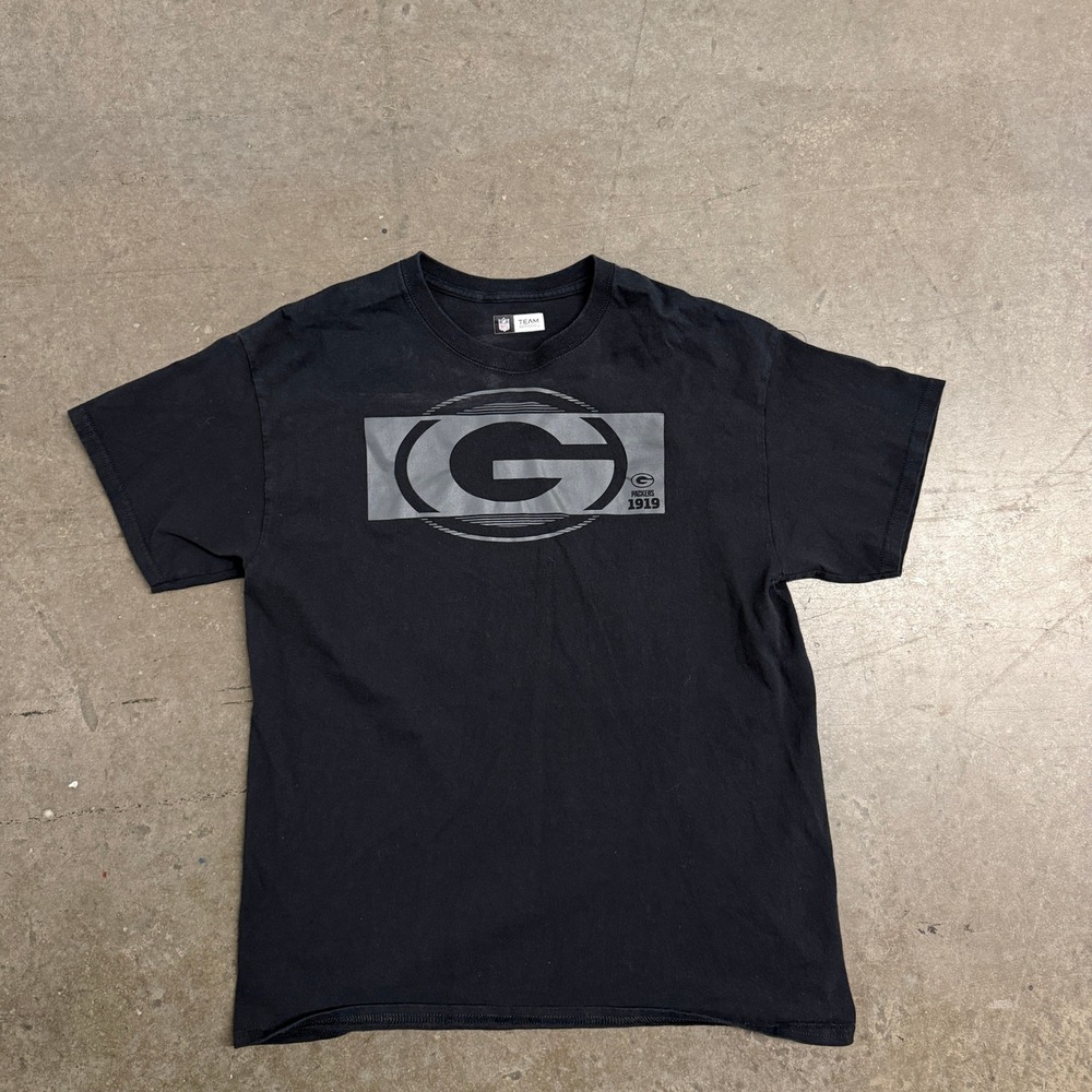 NFL Team Apparel Green Bay Packers T-Shirt Mens Large Black Graphic Tee‎ 1919